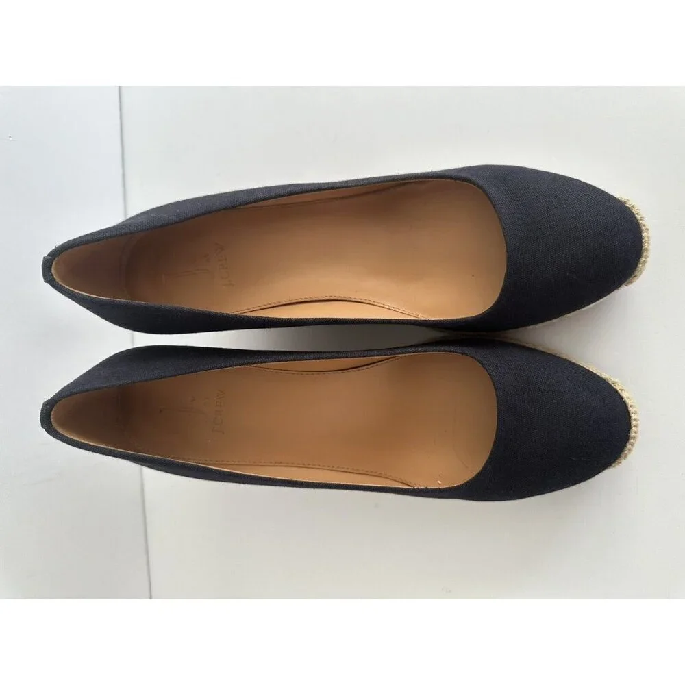 J.‎ Crew Seville Women's Navy Blue Closed Toe Canvas Wedge Espadrille Shoes 9.5
